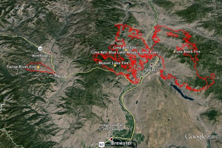 A map of the Okanogan Complex Fire (Photo: Jeremy Blazar/Overlays by InciWeb)