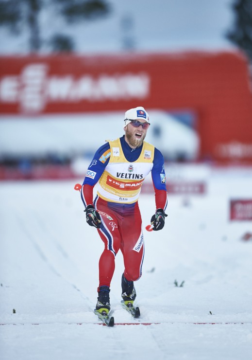 Norway's Martin Johnsrud Sundby raced to an uncontested victory in the men's 15 k classic pursuit on Sunday, the final stage of the Ruka Triple in Kuusamo, Finland. He won the pursuit by 44 seconds and took the mini-tour victory in the season-opening World Cup weekend. (Photo: Fischer/NordicFocus)
