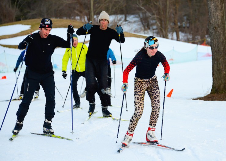 Junior and master skiers share prime-skiing space at at the Weston Ski Track in Weston, Mass., outside of Boston. (Photo: Jamie Doucett)