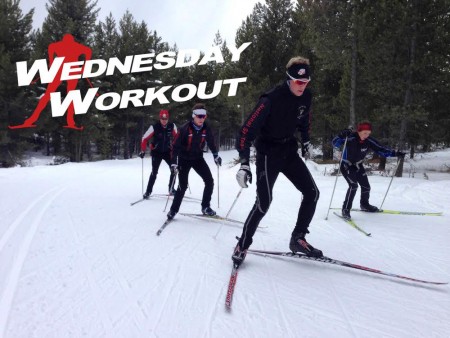 The Aspen Valley Ski Club during a hard L3/L4 skate intensity workout in West Yellowstone, Mont. (Photo: Hailey Swirbul)