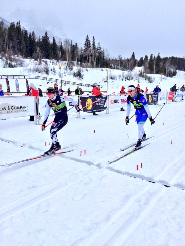 Cendrine Browne (CNEPH) edges Jenn Jackson (NDC Thunder Bay) for second in the women's NorAm classic sprint final. (Photo: CCC/Twitter)