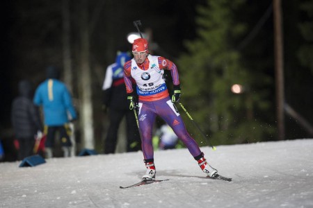 Annelies Cook (US Biathlon) racing to 25th in the 7.5 k sprint at the IBU World Cup in Östersund, Sweden. (Photo: USBA/NordicFocus)