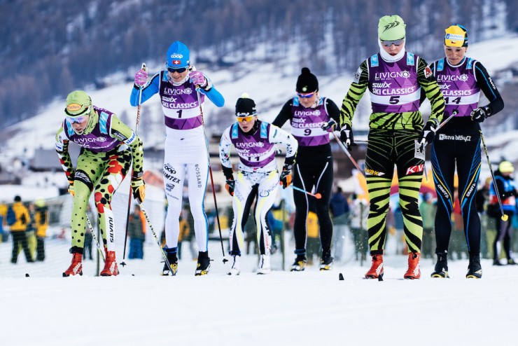 Last year's Team Tempo Prologue in Livigno, Italy, which Team Coop won. This year, the team prologue will again open the Ski Classics series in Livigno on Saturday, followed by the shortened La Sgambeda classic race on Sunday. (Photo: Visma Ski Classics) 