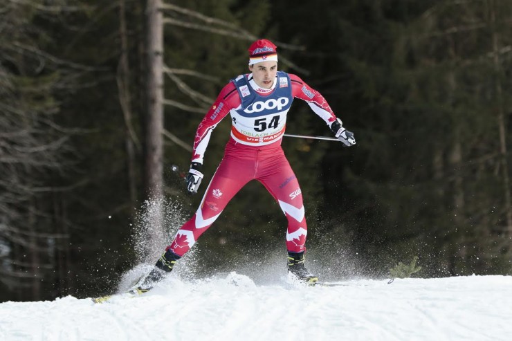 Jess Cockney (Canadian Senior Development Team) placed 81st in the men's World Cup freestyle sprint qualifier on Saturday in Toblach, Italy. (Photo: Fischer/NordicFocus)