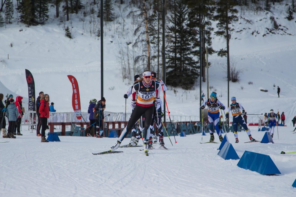 Dahria Beatty (AWCA/Canadian U23 Development Team) racing to her first NorAm victory of the season in Canmore, Alberta. (Photo: Buff Canada/Peter Collins)