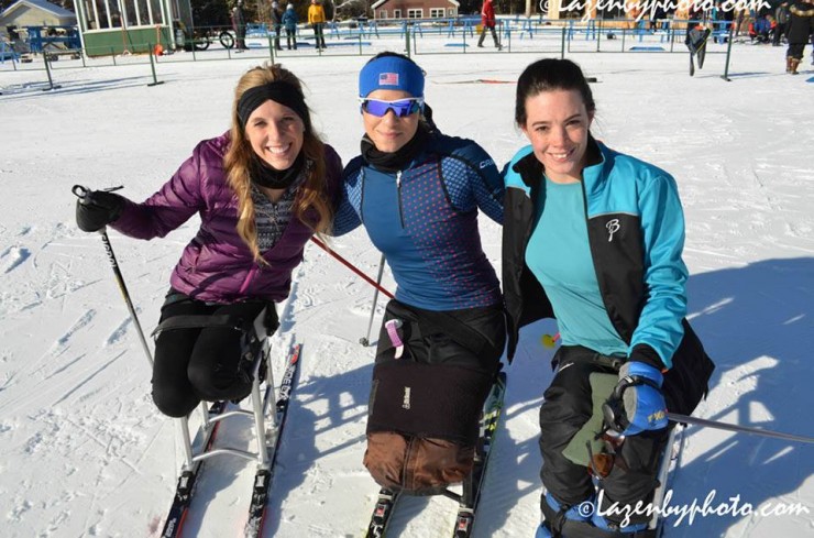 U.S. para skiers (left to right) Brittany Fisher, Oksana Masters, and Joy Rondeau at 2016 U.S. Paralympics Sit Ski Nationals and IPC Continental Cup. (Photo: John Lazenby/Lazenbyphoto.com)