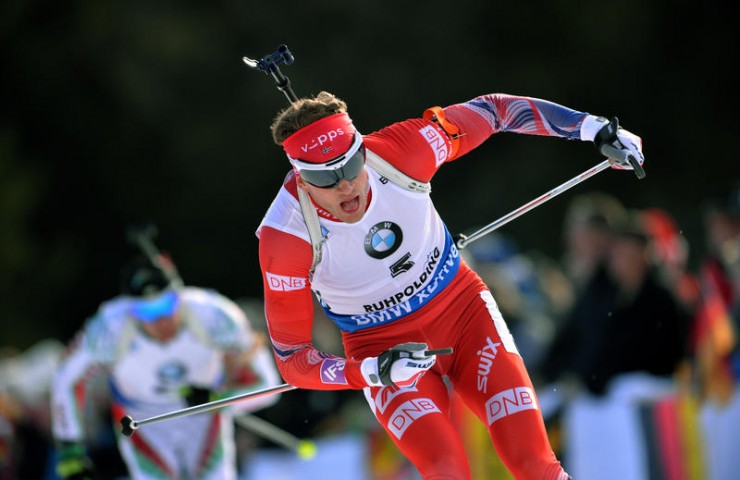 Norway's Tarjei Bø racing to second on Friday in the IBU World Cup sprint in Ruhpolding, Germany. (Photo: IBU/Eberhard Thonfeld)