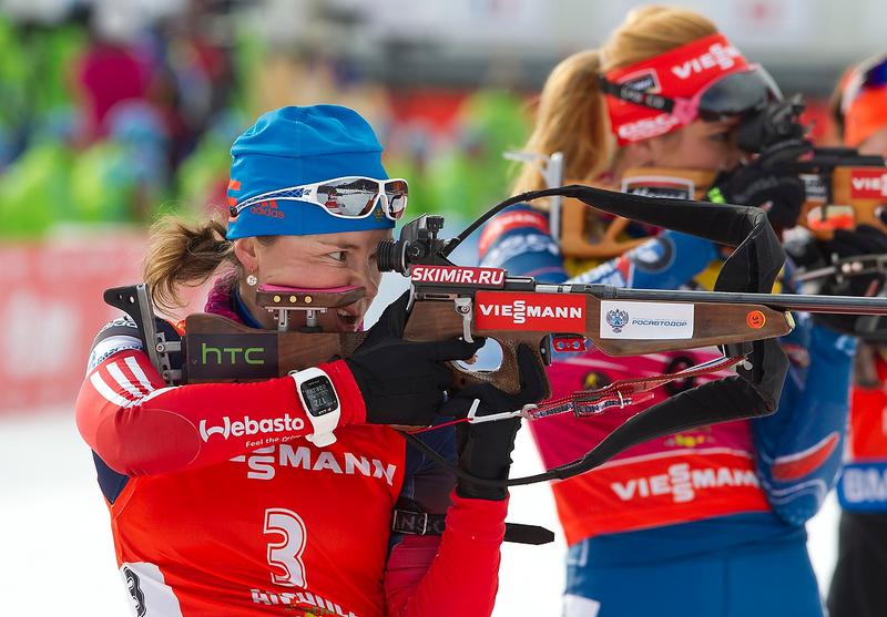 Katja Yurlova of Russia, a 2015 World Champion, got her first World Cup win on Saturday with clutch shooting in the Antholz 10 k pursuit. (Photo: IBU/Rene Miko)