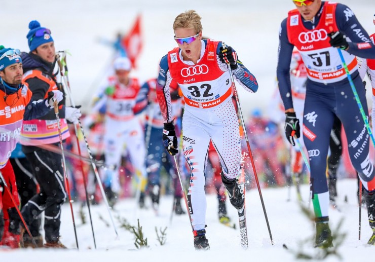 Erik Bjornsen on his way to 56th in the 15 k classic mass start at Stage 5 of the Tour de Ski in Oberstdorf, Germany. (Photo: Marcel Hilger)