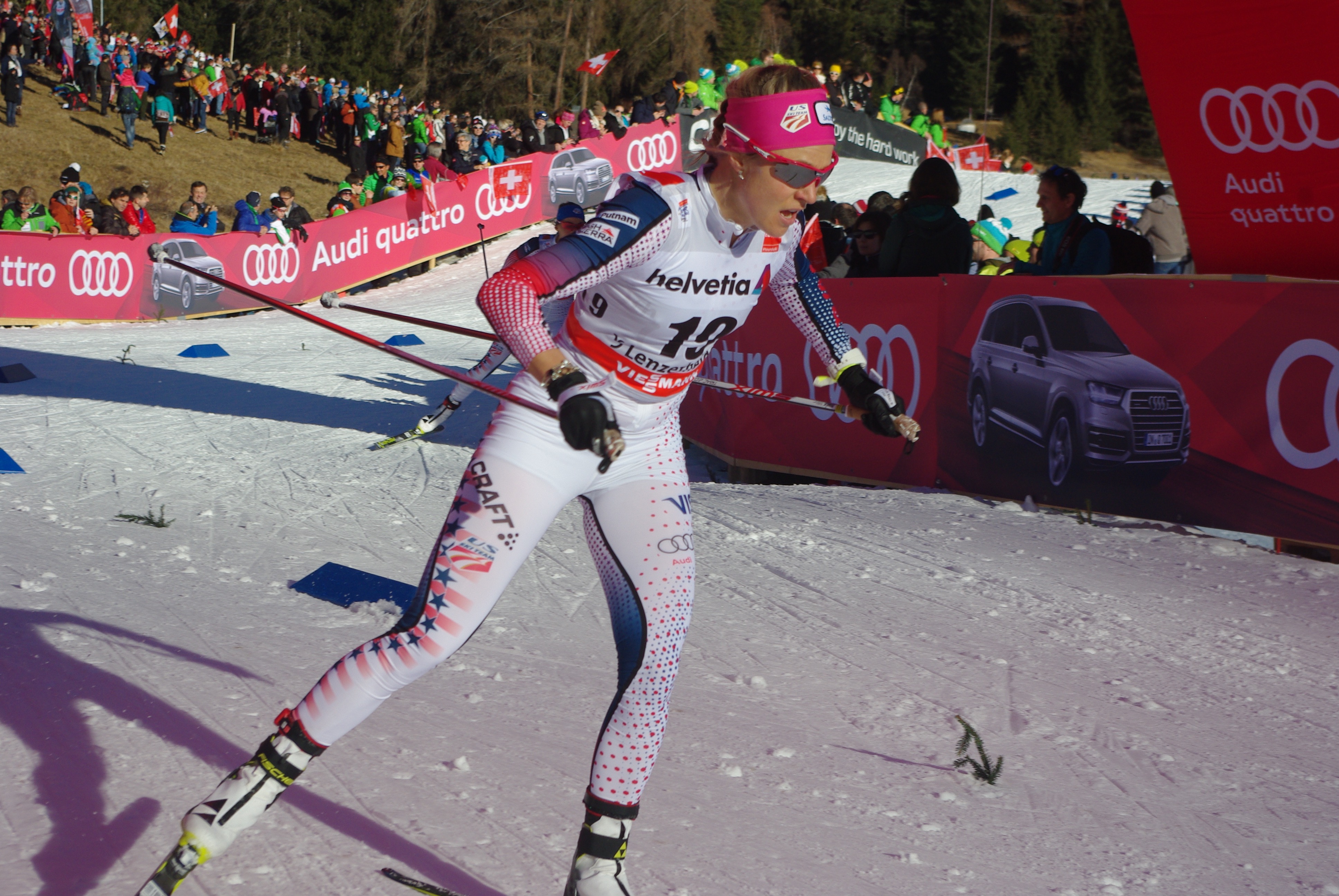 Sadie Bjornsen (USA) finished seventh in today's World Cup sprint, just two hundredths of a second away from advancing to the final. Despite the disappointment of being oh-so-close, Bjornsen said she was thrilled with the result.