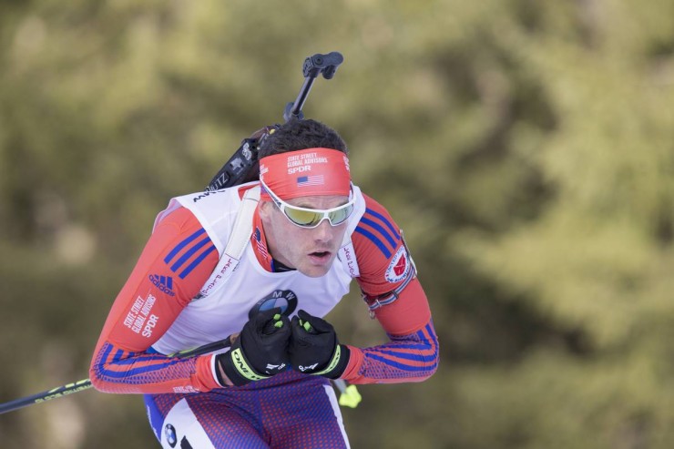 Tim Burke (US Biathlon) racing to 18th to lead the U.S. men in Friday's IBU World Cup sprint in Ruhpolding, Germany. Burke had a single penalty (0+1). (Photo: USBA/NordicFocus)