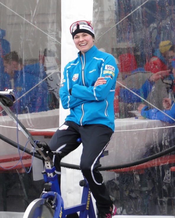 Jessie Diggins cooling down after the classic sprint at Stage 4 of the Tour de Ski in Oberstdorf, Germany. (Photo: Harald Zimmer)