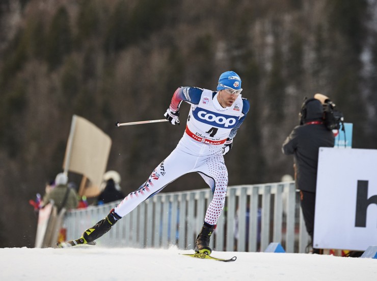 Andy Newell (U.S. Ski Team) on his way to 24th in the men's 1.2 k freestyle sprint qualifier at the World Cup in Planica, Slovenia. He went on to place 23rd overall. (Photo: Fischer/NordicFocus) 