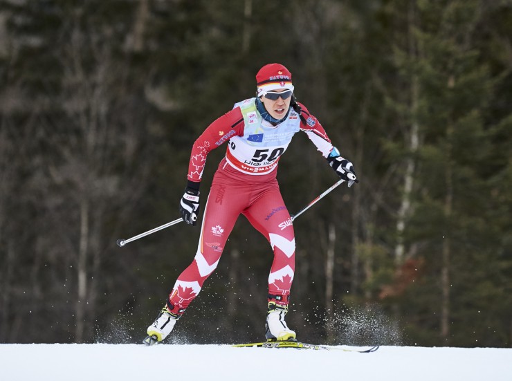 Emily Nishikawa (Canadian Senior Development Team) racing to a career-best World Cup sprint result of 39th in the 1.2 k freestyle sprint in Planica, Slovenia. (Photo: Fischer/NordicFocus)