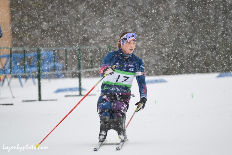 Oksana Masters (U.S. Paralympics Nordic A-team) during a snowy day in Craftsbury, Vt., at the U.S. Paralympics Sit Ski Nationals and International Paralympic Committee (IPC) Continental Cup from Jan. 6-9. (Photo: John Lazenby/Lazenbyphoto.com)