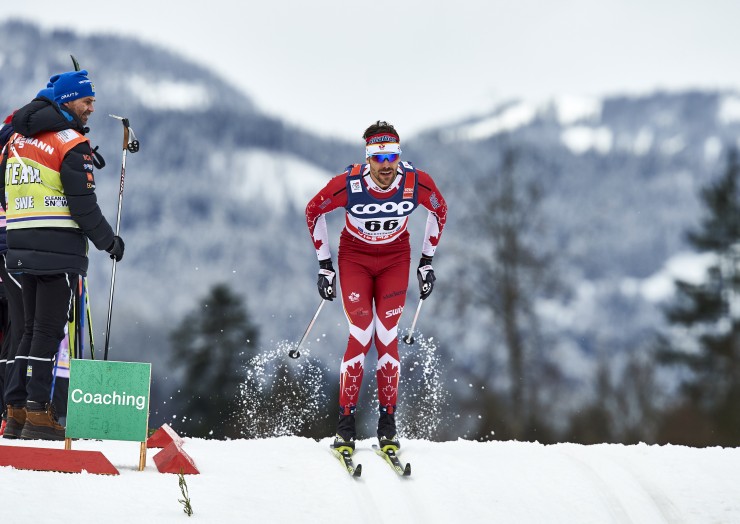 Len Valjas (Canadian World Cup Team) racing to 25th in Tuesday's 1.2 k classic sprint qualifier at the fourth stage of the Tour de Ski. He went on to place second in his quarterfinal and fifth in his semifinal for 10th overall on the day. (Photo: Fischer/NordicFocus) 