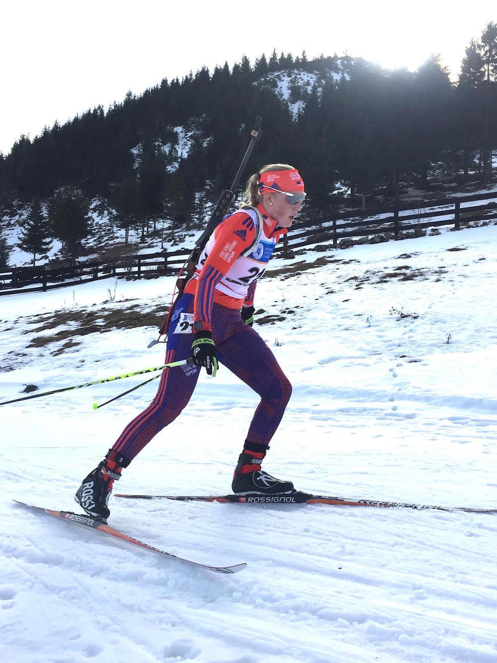 Maddie Phaneuf (US Biathlon) on her way to fifth in the 12.5 k individual on Thursday at IBU Junior World Championships in Cheile Gradistei, Romania. (Photo: Chloe Levins)