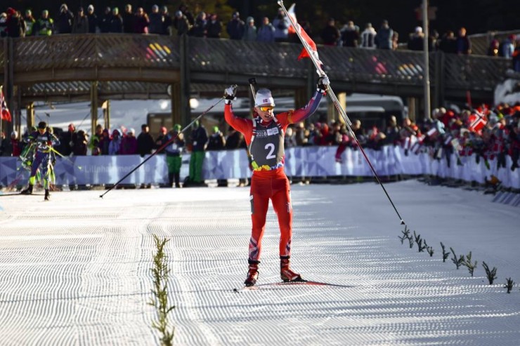 Norway's Sivert Guttorm Bakken after winning the men's 10 k biathlon pursuit at the Youth Olympic Games on Monday in Lillehammer, Norway. (Photo: Lillehammer 2016 Olympic Games/Facebook)