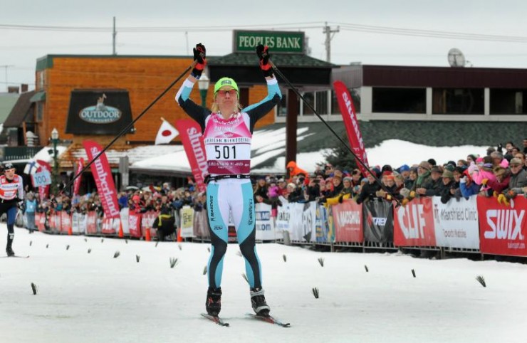 Caitlin Gregg wining the American Birkebeiner for a record 4th time! (Photo USSA)