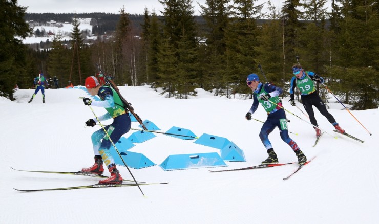 Ukraine's Serhiy Telen (l) leads Vasek Cervenka of the U.S. (c) and Finland's Tuomas Harjula (r) around a turn in the single mixed relay at the 2016 Youth Olympics in Lillehammer, Norway. (Photo: Jed Leicester for YIS/IOC) 