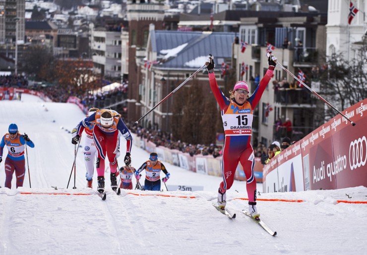 Maiken Caspersen Falla (NOR) takes another sprint victory in Drammen (NOR).  (photo: Fischer/NordicFocus.com)