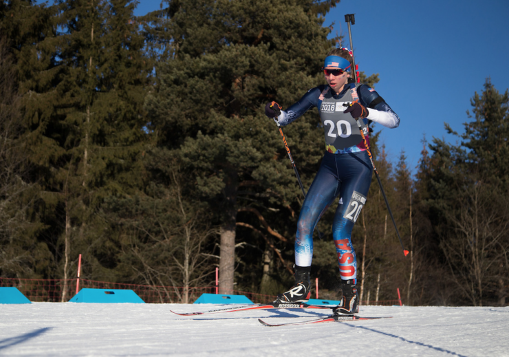 Amanda Kautzer of Plymouth, MN, racing to tenth in the 6 k sprint on Sunday. ( Photo: Jed Leicesterfor YIS/IOC Handout image supplied by YIS/IOC)