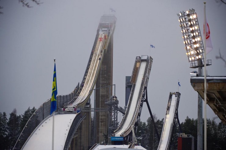 The jump hills in Lahti, Finland, as seen on Friday, Feb. 19, the first day of the Nordic Combined World Cup (Photo: JoJo Baldus)
