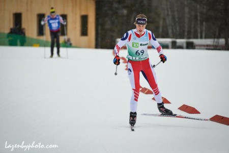 Anne Hart (SMST2) racing to a first place finish during the women's SuperTour 5 k individual start race on Saturday in Craftsbury, Vermont. (Photo: John Lazenby/Lazenbyphoto.com)