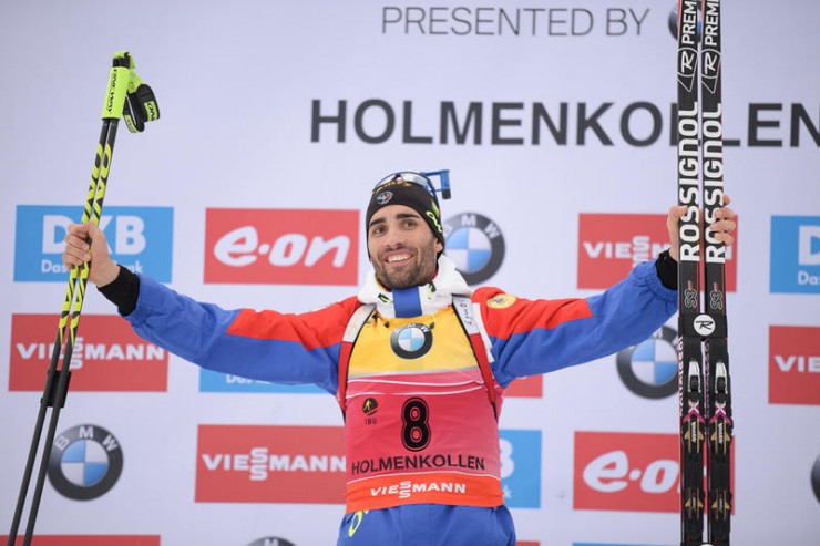 France's Martin Fourcade after winning the first individual competition of 2016 IBU World Championships in Oslo, Norway, the men's 10 k sprint by 26.9 seconds, the biggest margin of victory in a World Championships or Olympic Games sprint in over a decade. (Photo: IBU)