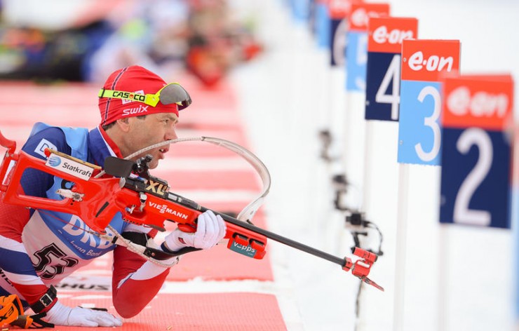 Ole Einar Bjørndalen on the range Saturday during the men's sprint at 2016 IBU World Championships in Oslo, Norway. He finished second to France's Martin Fourcade. (Photo: IBU)
