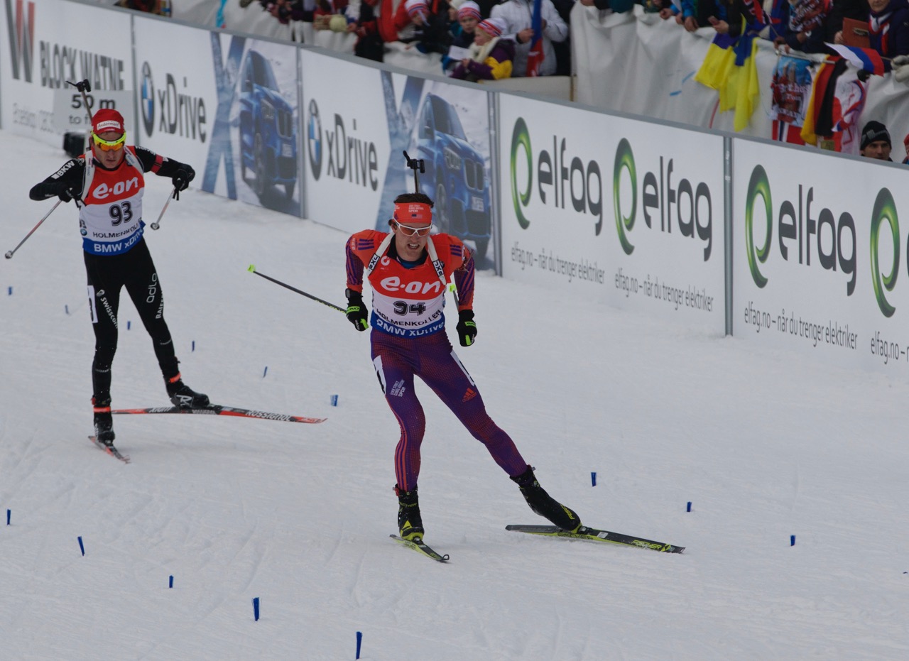 Sean Doherty competing in the 20 k individual at 2016 IBU World Championships in Oslo, Norway. Two Russian biathletes who Doherty competed against at the youth and junior level, Alexander Loginov and Eduard Latypov, have now been caught doping shortly after graduating out of the junior ranks. (Photo: JoJo Baldus)