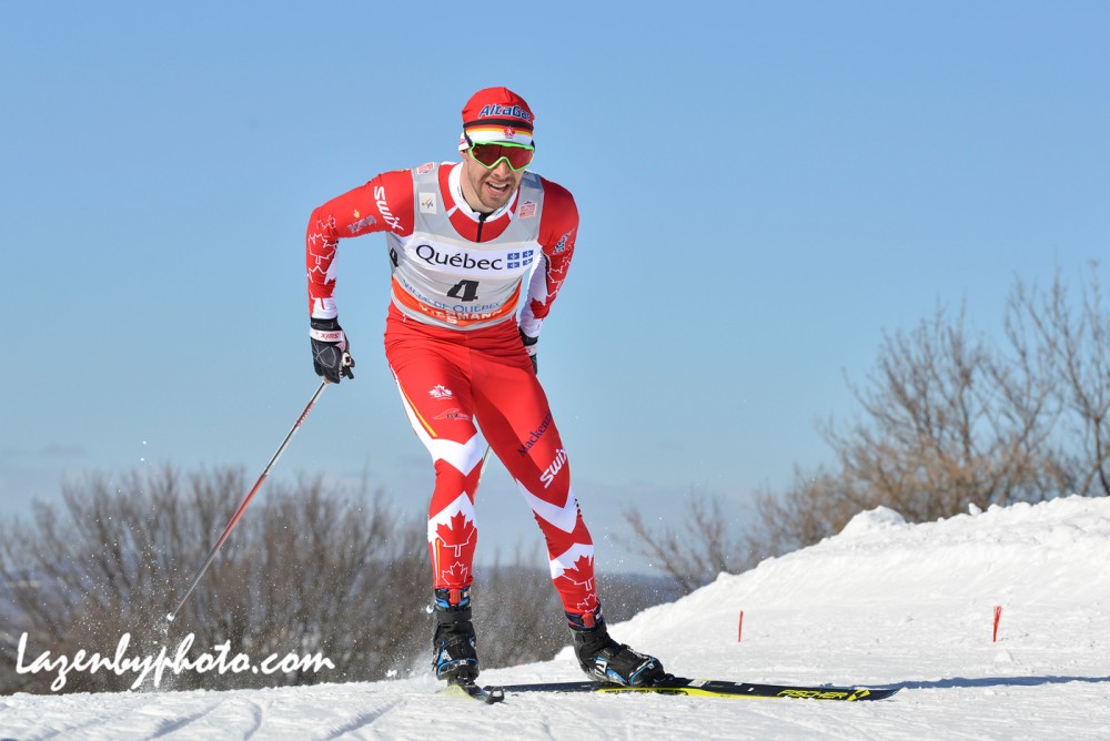 Alex Harvey racing to 12th in the men's freestyle sprint qualifier at the Ski Tour Canada in Quebec City. Harvey went on to place second in the final. (Photo: John Lazenby/Lazenbyphoto.com)
