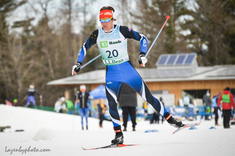 Scott Patterson of Alaska Pacific University racing to a second place finish overall in the men's 15 k freestyle individual start race at the U.S. SuperTour finals and U.S. Long Distance National Championships on Monday in Craftsbury Vt. (Photo: John Lazenby/Lazenbyphoto.com)