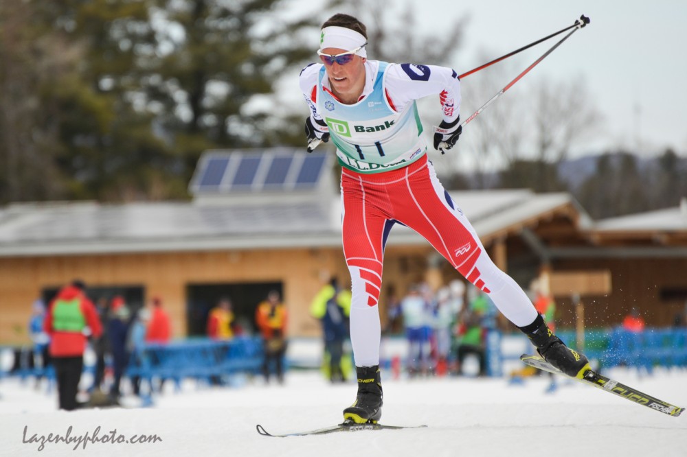 Stratton Mountain School /USST racer Paddy Caldwell racing to a third place finish overall in the men's 15 k freestyle individual start race at the U.S. SuperTour finals and U.S. Long Distance National Championships on Monday in Craftsbury Vt. (Photo: John Lazenby/Lazenbyphoto.com) 