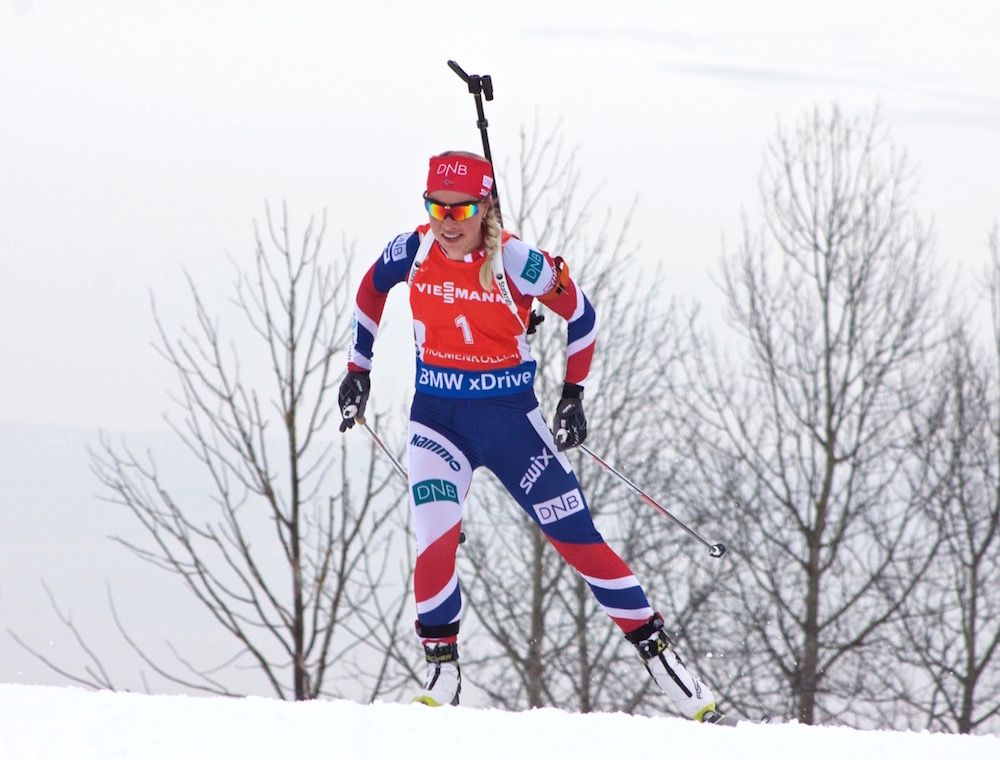 Norway's Tiril Eckhoff en route to 25th in the women's 12.5 k mass start at 2016 IBU World Championships in Oslo, Norway. She had five penalties, three of which came in the third stage.(Photo: JoJo Baldus)