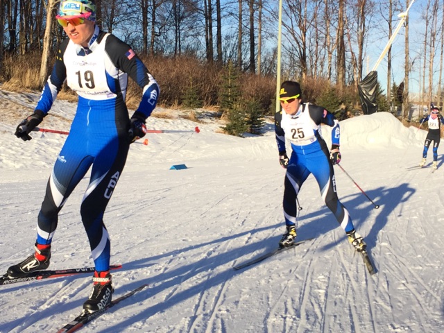 APU teammates Lauren Fritz (l) and Holly Brooks racing for the win at the 2016 Anchorage Tour in Kincaid Park on March 6. Brooks won and Fritz placed second. (Photo: Rob Whitney)