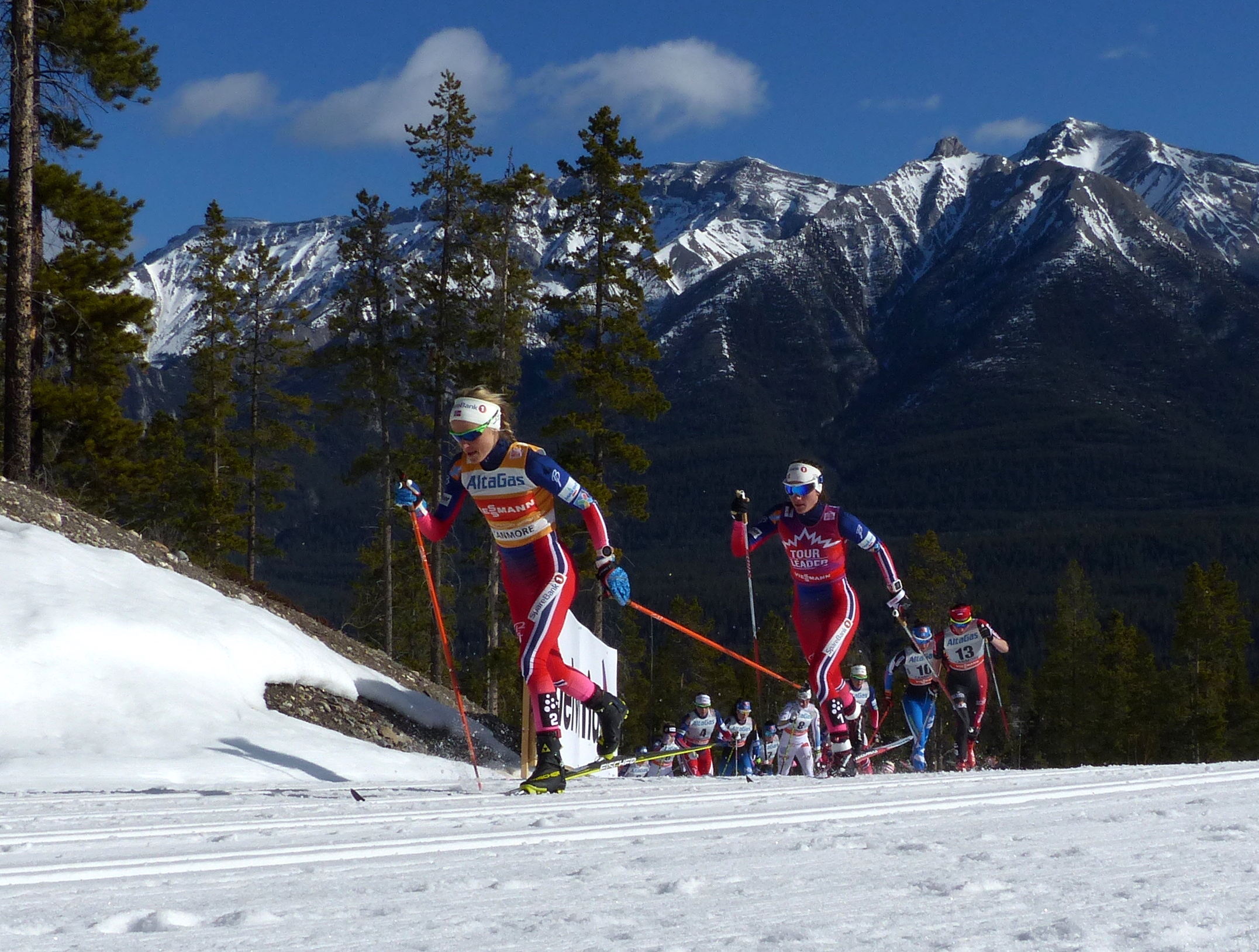 Therese Johaug leading Heidi Weng in the Ski Tour Canada. (Photo: Peggy Hung)
