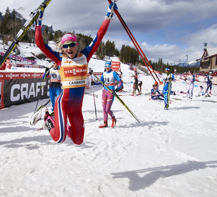 Norway's Therese Johaug was happy to be done with the eight-stage Ski Tour Canada on Saturday, March 12. She won the Tour title along with the Overall and Distance World Cup Crystal Globes. (Photo: Fischer/Nordic Focus)