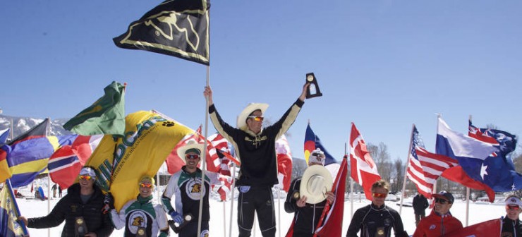 Mads Strøm of the University of Colorado-Boulder celebrates his win in the men's 10 k freestyle on Thursday at 2016 NCAA Championships in Steamboat Springs, Colol. (Photo: Jamie Schwaberow/NCAA via CUBuffs.com)