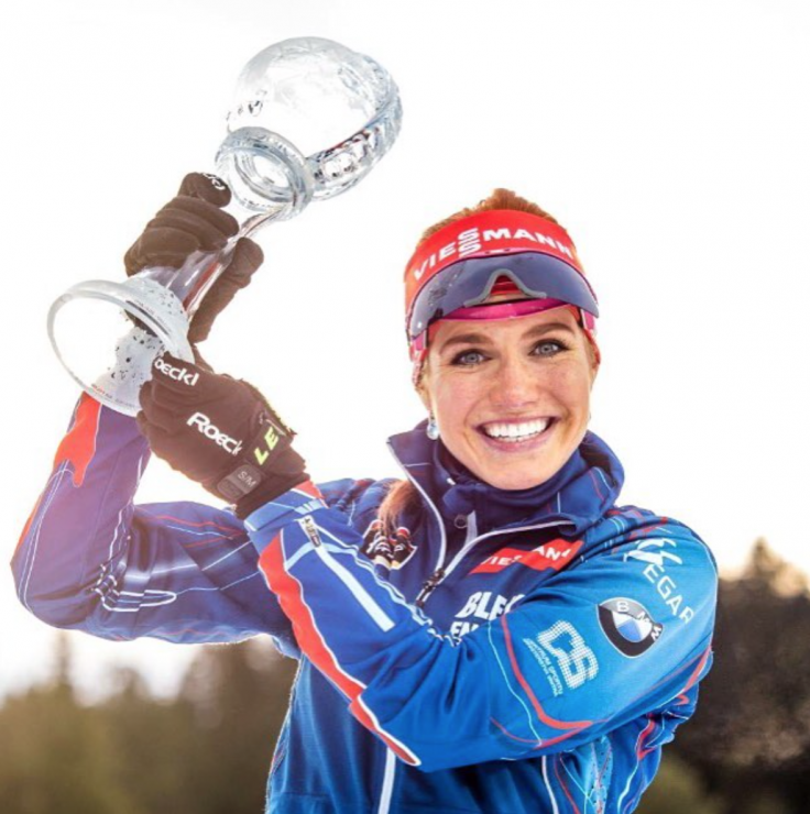 Gabriela Soukalová of the Czech Republic with her “small Crystal Globe” for the pursuit title for the 2015/2016 IBU World Cup season. She also locked up the overall World Cup title  on Saturday, but that will be awarded after Sunday's mass start. (Photo: Gabriela Soukalova/Instagram)