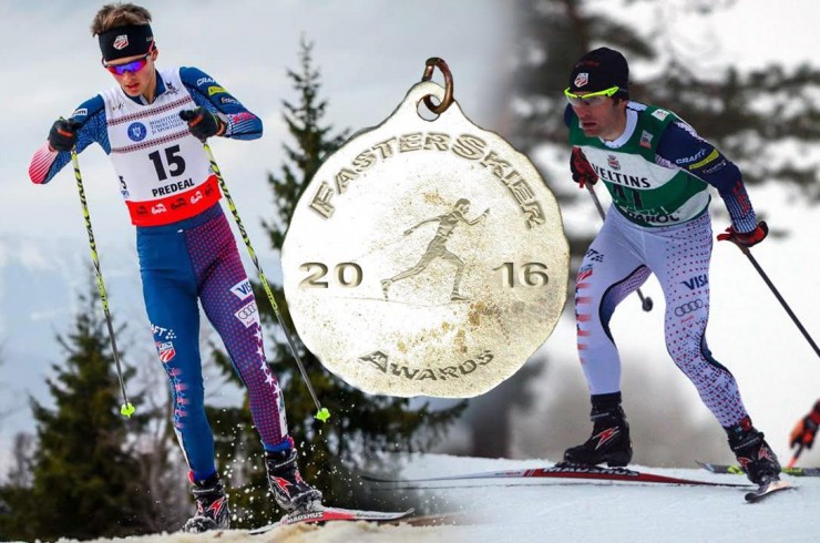 U.S. Nordic Combined World Cup skier Bryan Fletcher (r) and junior Jasper Good (r) are FasterSkier's Nordic Combined Skiers of 2016. (Photos: Jasper Good and JoJo Baldus)