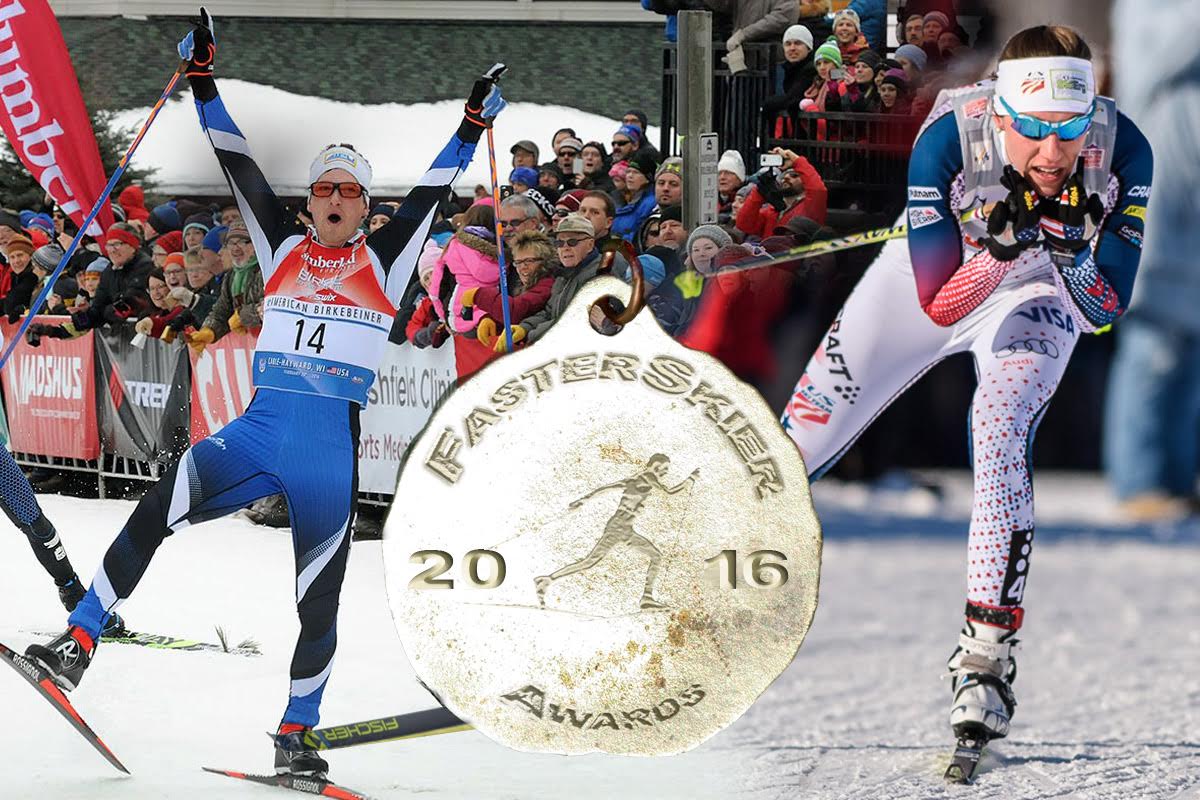 David Norris (l) and Kaitlynn Miller (r) are FasterSkier's Breakthrough Skiers of the Year for the U.S. (Photos: Tom Kelly/USSA and Flying Point Road)