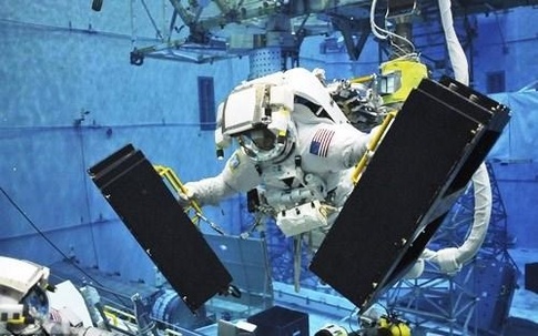 Caitlin Gregg during NASA's initial testing in a microgravity pool earlier this week in Florida. (Courtesy photo)