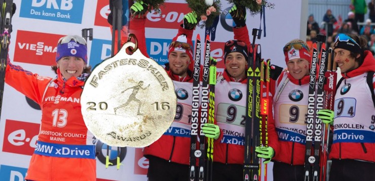 Susan Dunklee (l) and the Canadian men's relay earned FasterSkier's biathlon performances of the year with their results at the Presque Isle World Cup and World Championships, respectively. (Photo: USBA/NordicFocus & JoJo Baldus)