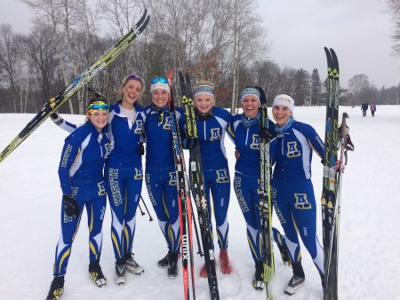 University of Alaska Fairbanks women's nordic-team skiers get together for a photo last season: (from left to right) Hannah Rowland, Anne-Tine Markset, Nichole Bathe, Martina Himma, Ann-Cathrin Uhl, and Sarissa Lammers. (Photo: Nick Crawford)