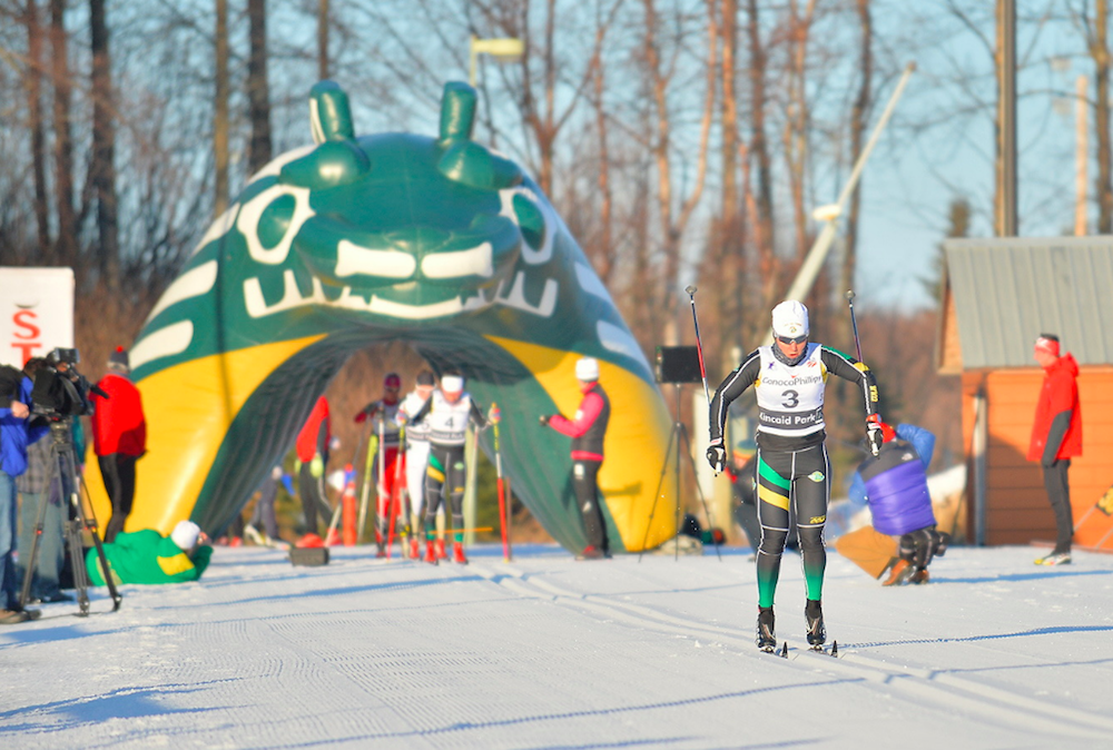 Manon Locatelli of the University of Alaska Anchorage double poles out of the start of the 2015 Seawolf Invite at Kincaid Park in Anchorage, Alaska. (Photo: Sam Wasson Photography / http://portfolio.samwassonphotography.com/about)