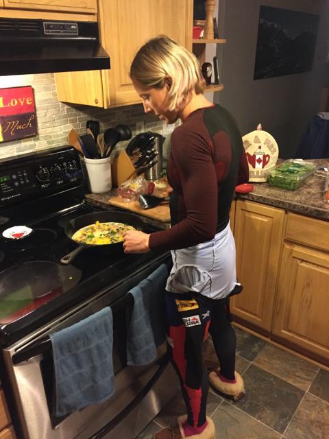Kikkan Randall in the kitchen "getting ready and fueled" in the fall of 2014. (Photo: Twitter)