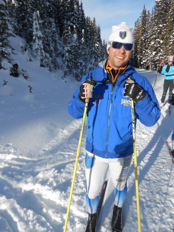 Chad Salmela in Saint Scholastica gear during a ski at Lake Louise. (Courtesy Photo)