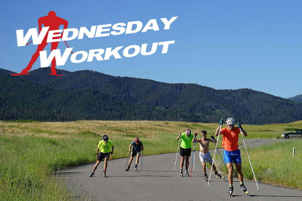 The Bridger Ski Foundation summer elite and post-graduate crew from left to right: Nick Power, Paul Everett, Silas Talbot, Max LaChance, and Logan Diekmann during a rollerski in Bozeman, Mont. (Photo: Austin Caldwell)