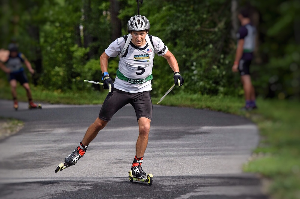 Russell Currier during the men's mass start at the 2016 US Biathlon National Rollerski Championships on Aug. 14 in Jericho, Vt. (Photo: Katrina Howe)